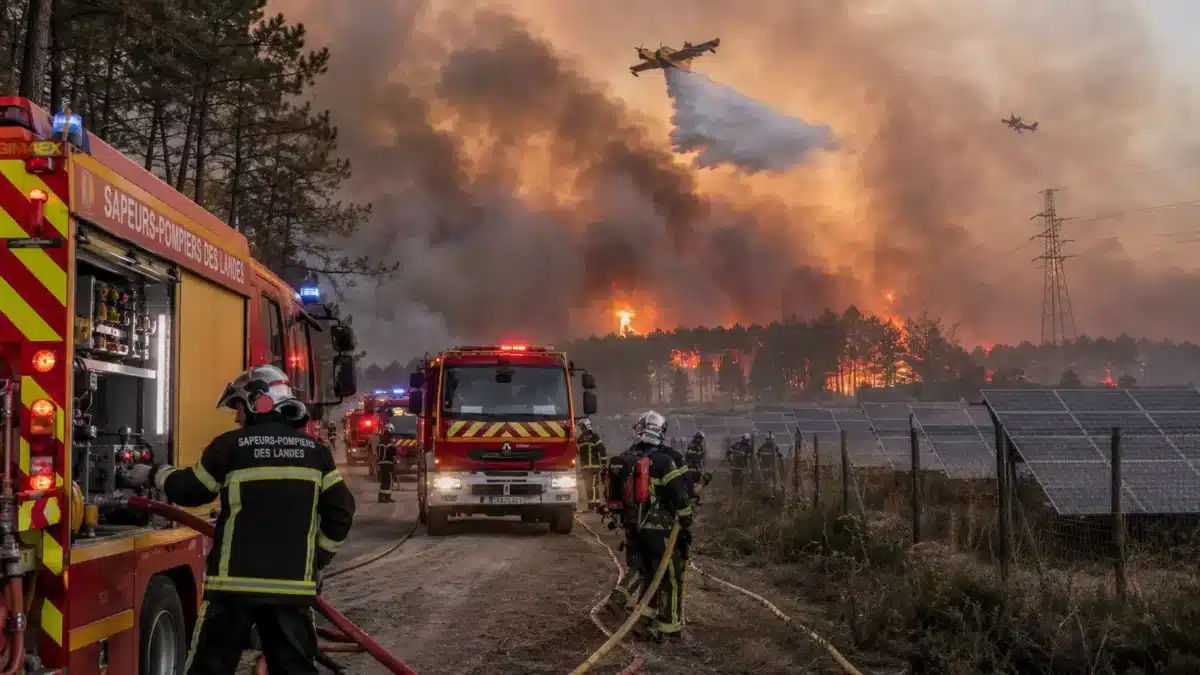 incendie parc photovoltaique landes