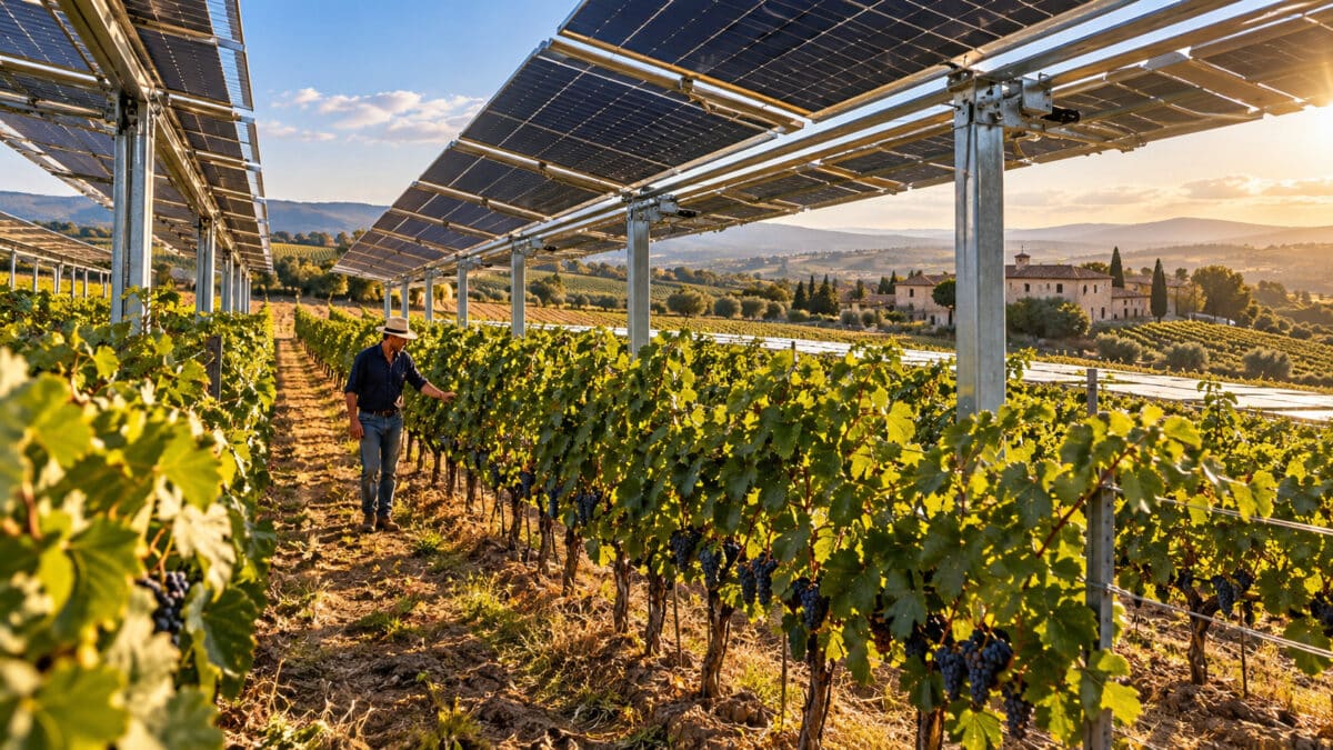 Panneaux solaires sur vignes