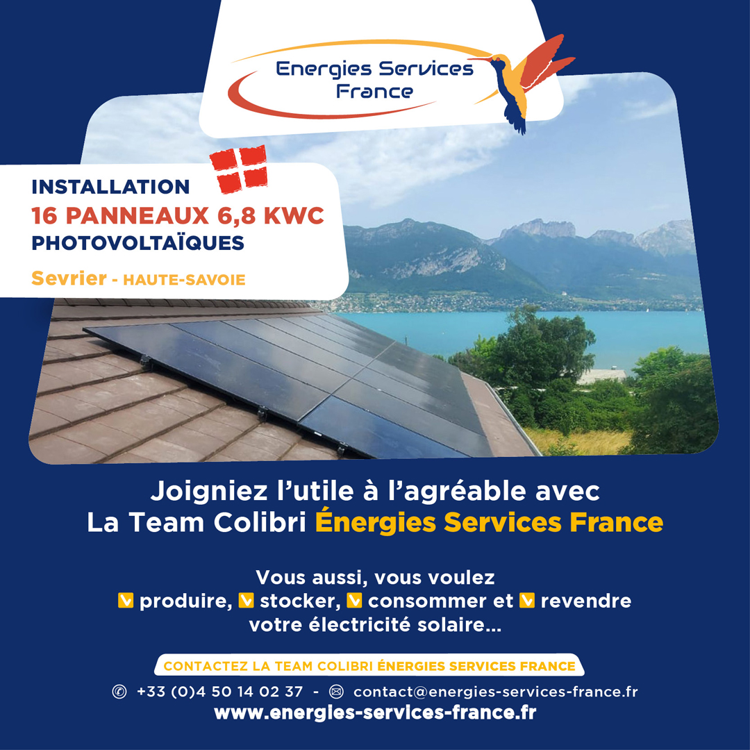 Installation de panneaux solaires pour autoconsommation et revente du surplus chez un particulier à Sevrier sur les bords du Lac d'Annecy en Haute-Savoie