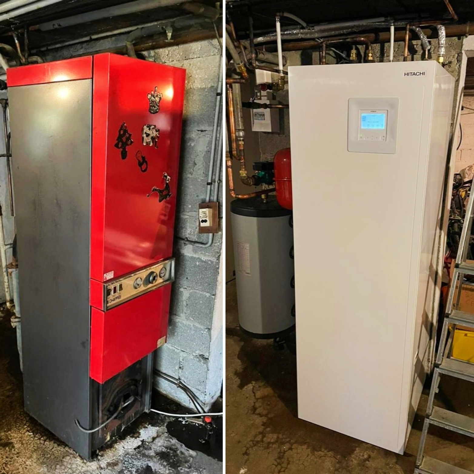 Remplacement d'une chaudière à fioul par une pompe à chaleur.