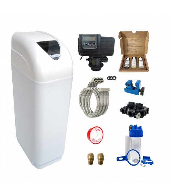 Adoucisseur d'eau Fleck 5600 SXT complet avec accessoires de montage et kit de préfiltration