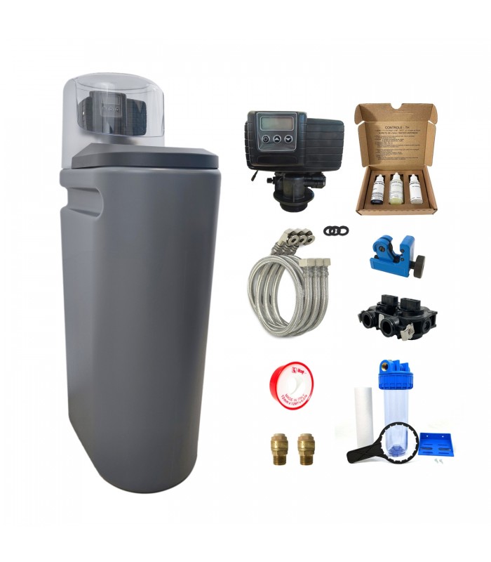 Adoucisseur d'eau Fleck 5600 SXT complet avec accessoires de montage et kit de préfiltration
